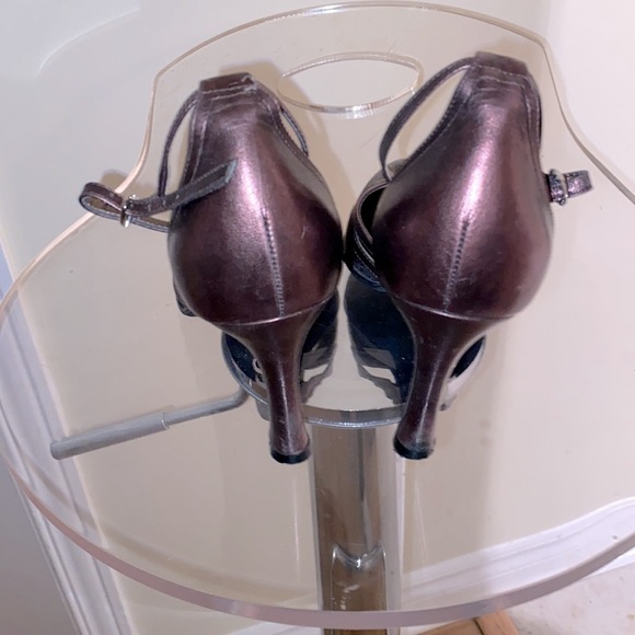 Franco Sarto high  heeled shoes, bronze / silver leather mix, adorned flower - Picture 5 of 8